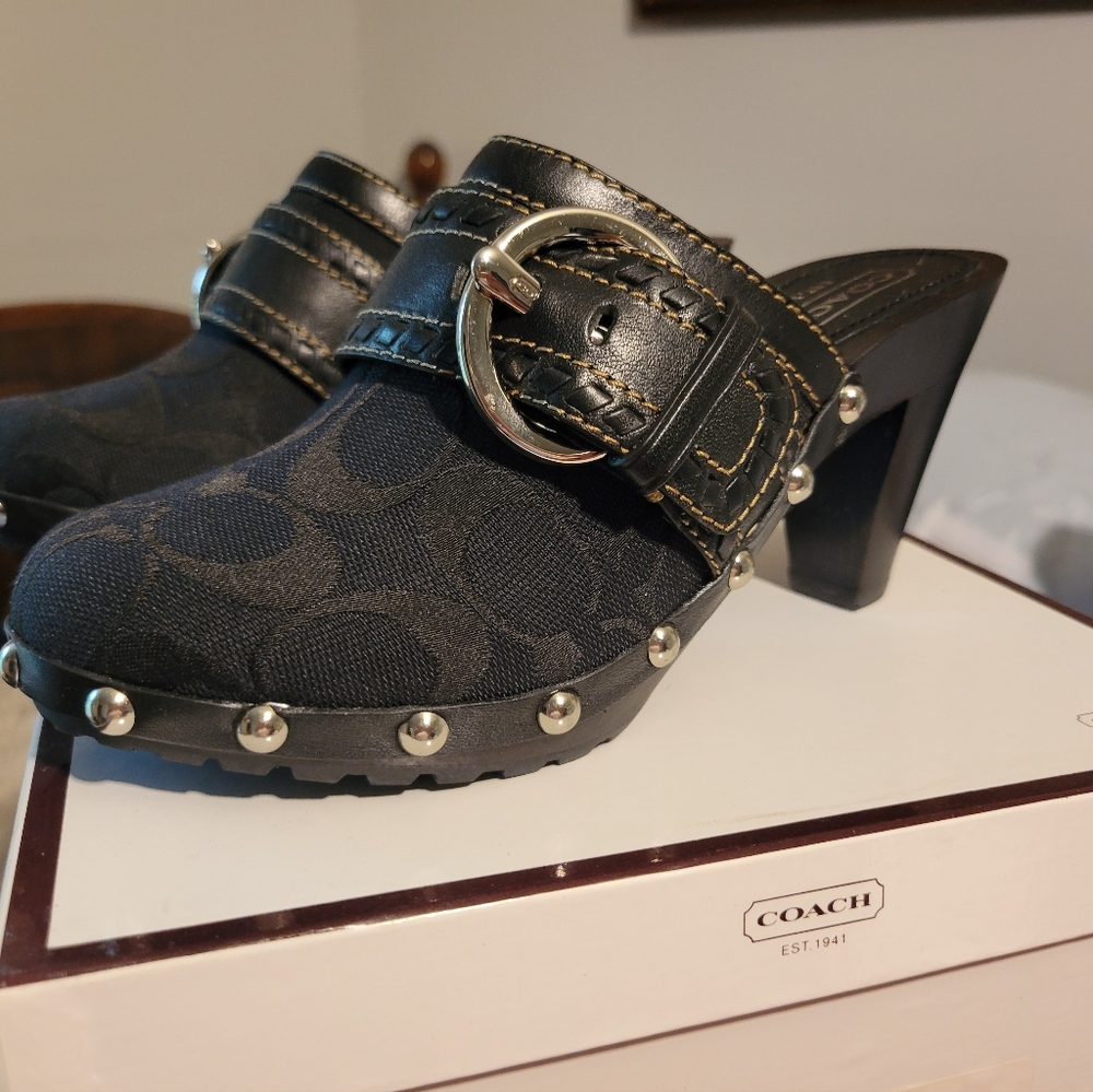 Coach Sable Black Studded Mule